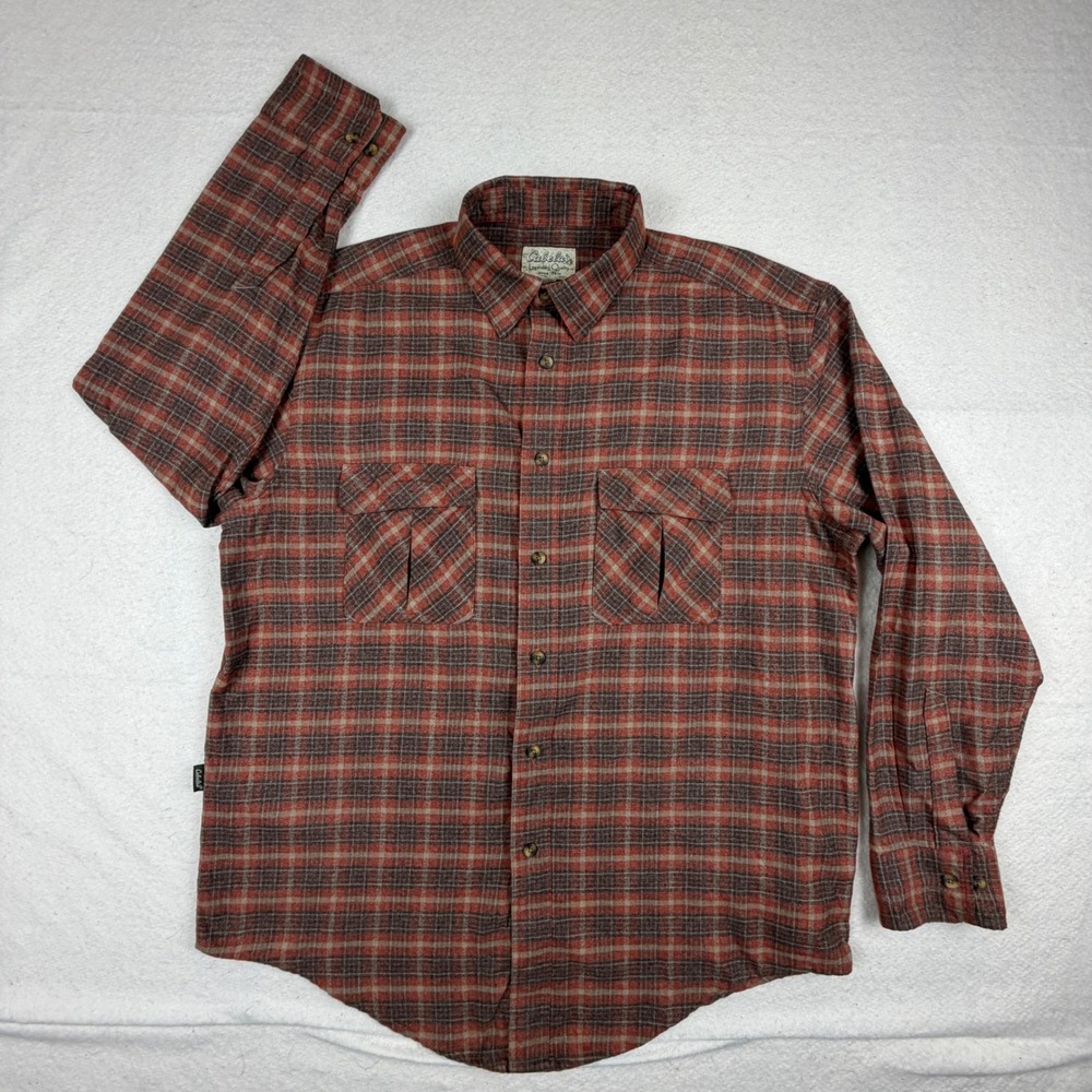 Cabelas Mens Large Plaid Button Down Shirt Red Grey Long Sleeve 90-5832 Outdoor